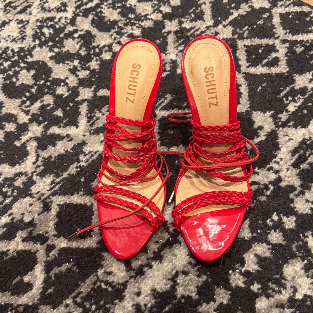 SCHUTZ Vibrant Red Braided Heels